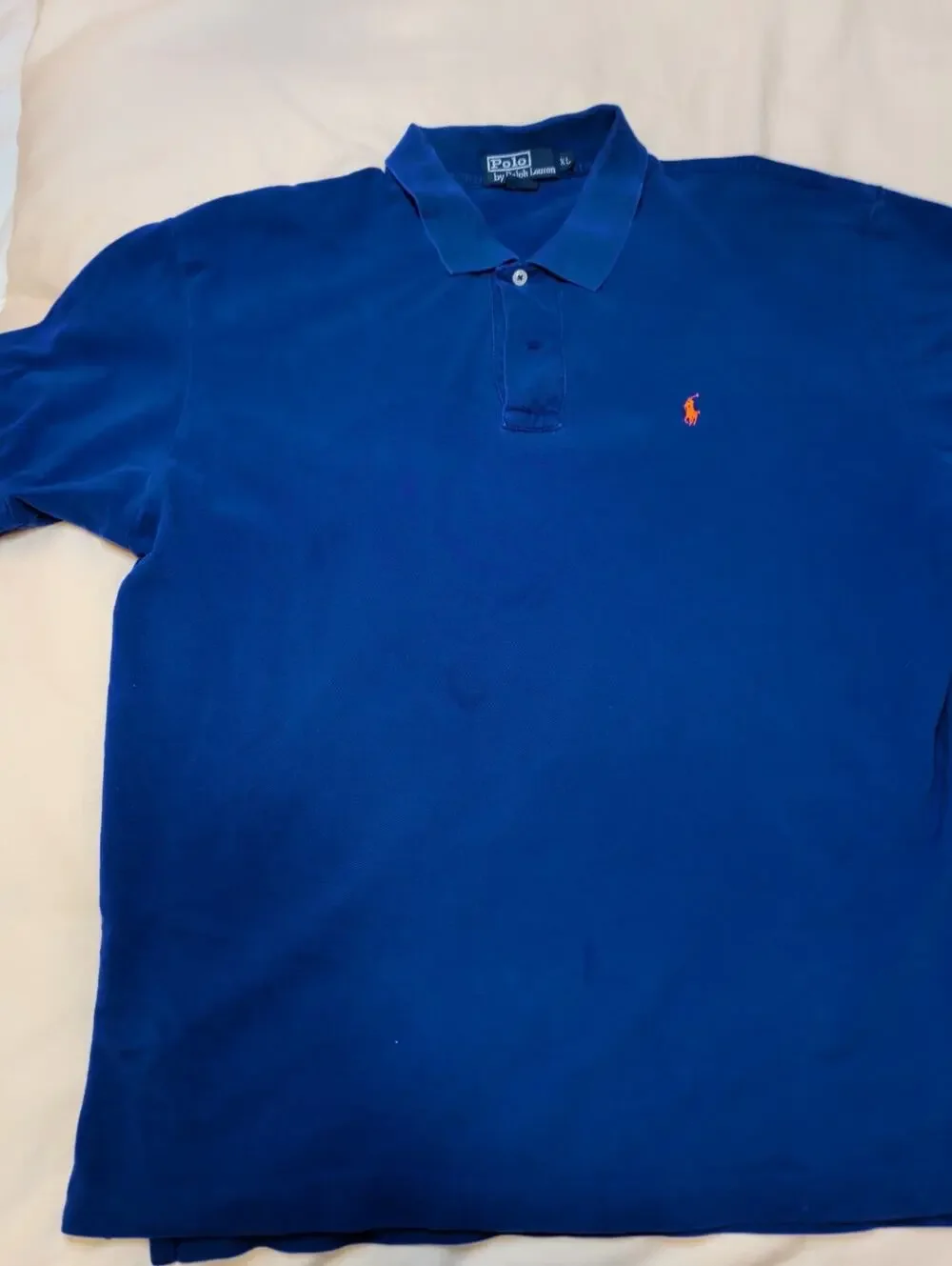 Vintage Polo Ralph Lauren Blue Pique Polo Shirt Red Pony Embroidered Mens XL